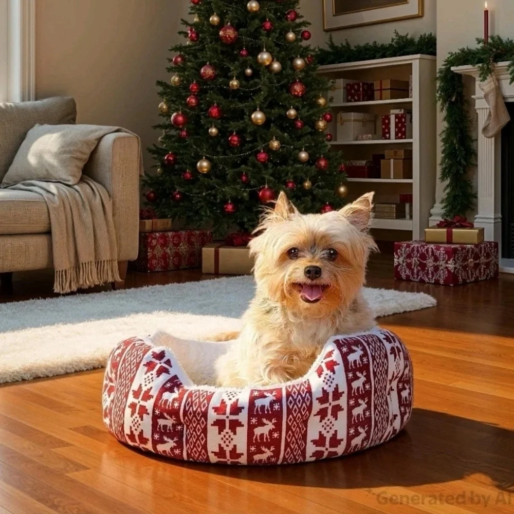 Vibrant Life Pet Bed for Cats/Dogs Red Fair Isle Small Up to 20 lbs 18x16